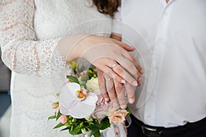 Wedding couple hands with wedding rings