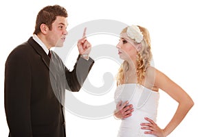 Wedding couple having argument conflict, bad relationships