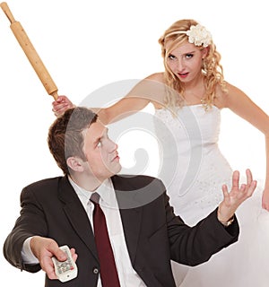 Wedding couple having argument conflict, bad relationships