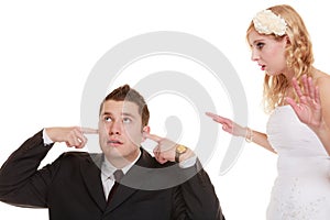 Wedding couple having argument conflict, bad relationships