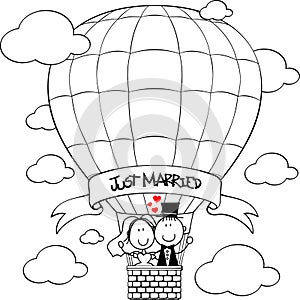 Wedding couple on hot air balloon