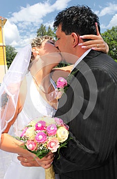 Wedding couple kissing