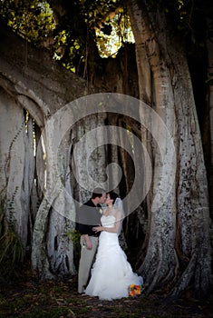 Wedding couple kissing