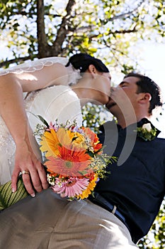 Wedding couple kissing