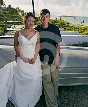 Wedding couple on lanikai beach