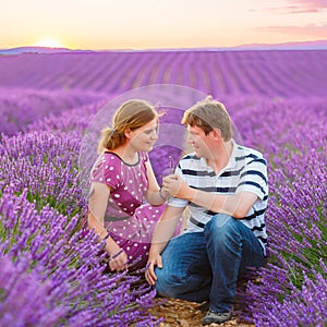 Wedding couple in lavender fields Provence, France.