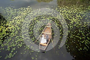 Wedding couple in love on the boat