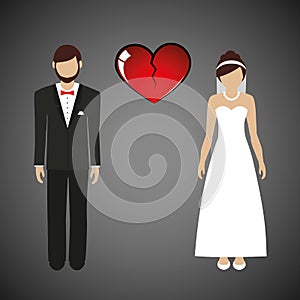 Wedding couple man and woman separate broken heart