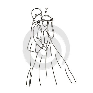 Wedding couple in outline style