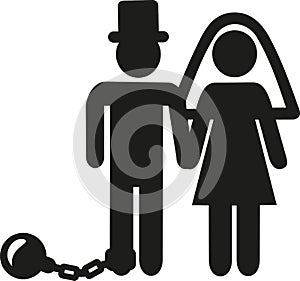 Wedding Couple pictogram man with shackle and iron ball photo