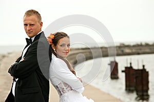 Wedding couple in port
