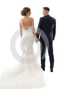 Wedding Couple Rear View, Elegant Groom and Beautiful Bride Back Side, Romantic  Studio Portrait