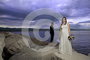 Wedding couple by the sea