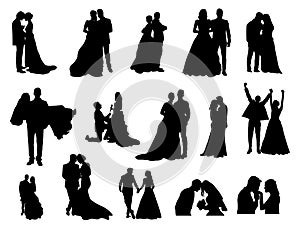 Wedding couple silhouettes Collection, Wedding love silhouette