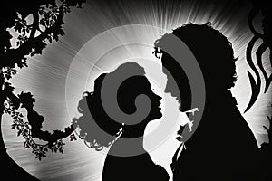 Wedding Couple Silhoutte black and white background