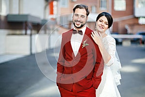 Wedding couple at street