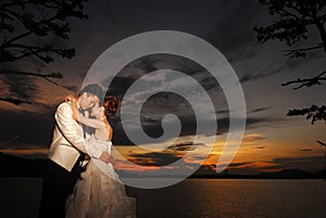 Wedding couple sunset