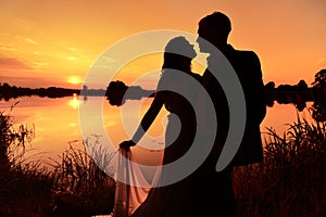 Wedding Couple Sunset Newlyweds Groom Bride Love