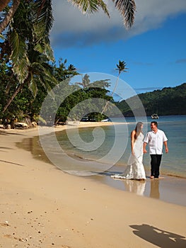 Wedding Couple Trashing The Dress on Beach in Fiji photo