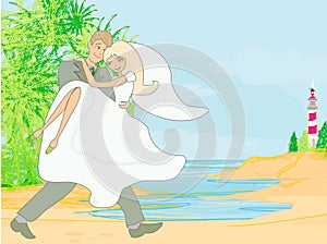 Wedding couple on a tropical beach