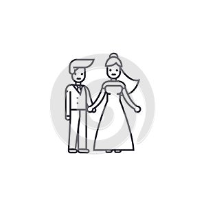 Wedding couple vector line icon, sign, illustration on background, editable strokes