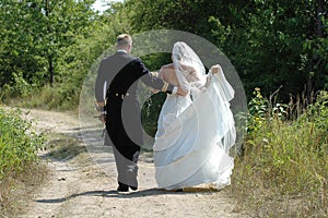 Wedding couple walking