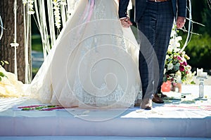 Wedding couple at wedding ceremony. Beautiful close up view of couple at ceremony