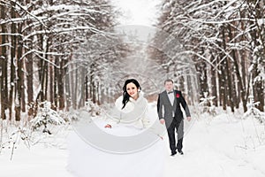 Wedding couple at the winter day