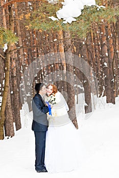 Wedding couple at the winter day