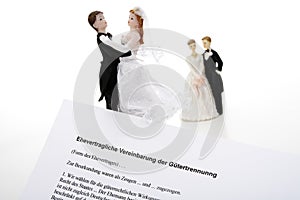 Wedding couples figurines behind magisterial form sheet