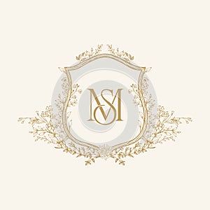 MS Initial Wedding Monogram Logo Crest, Wedding Logo Design, Custom Wreath Wedding Monogram, Crest Initial Wedding Logo photo