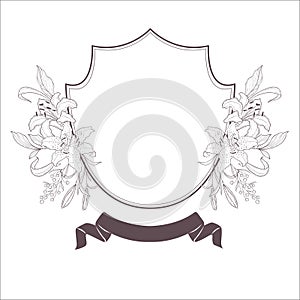 Wedding Crest with Flowers. Vector.