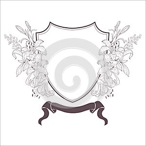 Wedding Crest with Flowers. Vector.