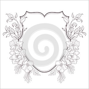Wedding Crest with Flowers. Vector.