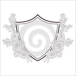 Wedding Crest with Flowers. Vector.