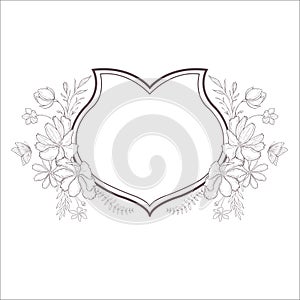 Wedding Crest with Flowers. Vector.