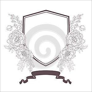 Wedding Crest with Flowers. Vector.