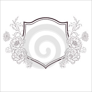 Wedding Crest with Flowers. Vector.