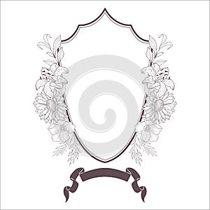 Wedding Crest with Flowers. Vector.