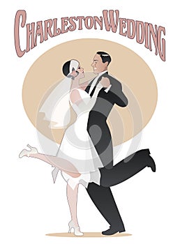 Wedding Dance. Elegant couple wearing 20s style clothes dancing