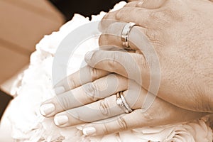 Wedding Day Bride and Grooms hands With Rings