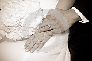 Wedding Day Bride and Grooms hands With Rings