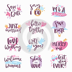 Wedding Day calligraphy lettering handmade invintation greeting card text label vector illustration.