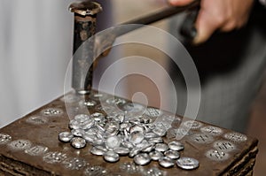 In the wedding day commemoration coin minting. photo