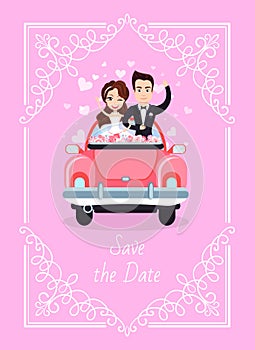 Wedding Day Honeymoon of Bride and Groom Vector