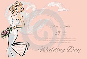 Wedding Day invitation with beautiful fiancee