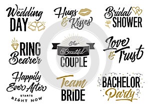 Wedding Day Marriage Lettering Phrases Vector Set