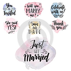 Wedding day marriage proposal phrases text lettering invitation cards calligraphy hand drawn greeting love label