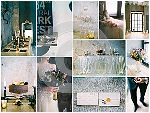 Wedding day montage, beautiful collage of details and decorations