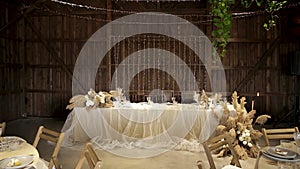 Wedding day setup. Wedding ceremony inside the restaurant.